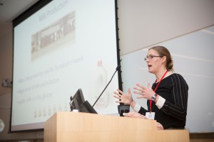 Jessica McArt, assistant professor of Population Medicine and Diagnostic Sciences (PMDS), speaks at the inaugural (2016) Dairy Center for Excellence (CDCE) Symposium.